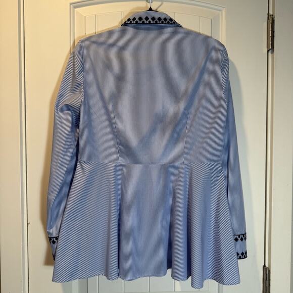 Zara top blue and white stripe with black embroidery size Small - Picture 6 of 6